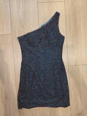 Je Matadi by Sean Mehta Silk One Shoulder Beaded Cocktail Dress Size M
